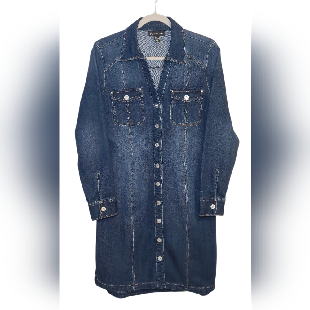 INC Denim Shirt Dress | Dark Wash | Button Front | Size 10